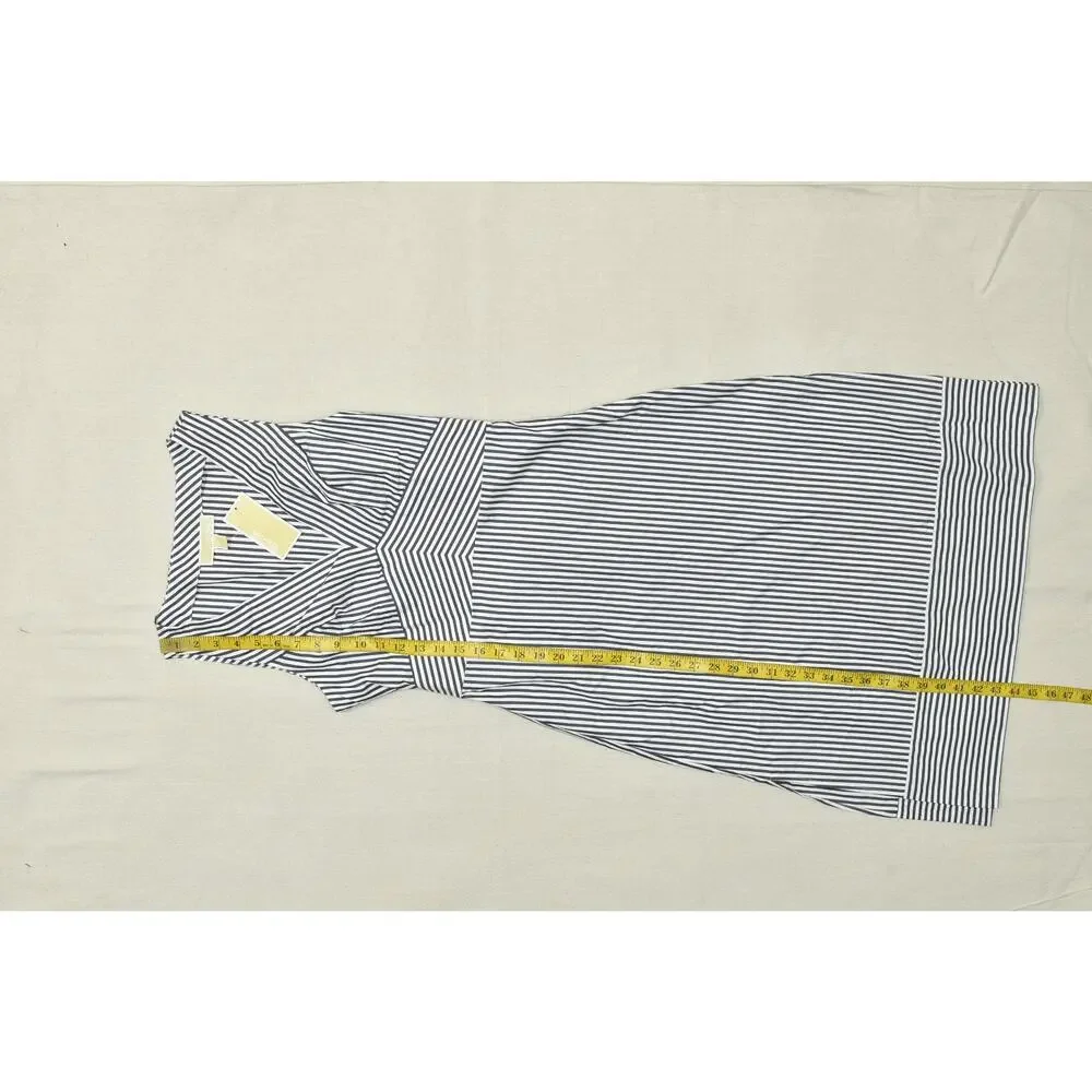 Michael Kors Women's Striped Wrap Dress Regular Size S V Neck Midi Cotton NEW